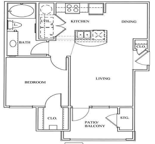 One bedroom one bathroom floorplan